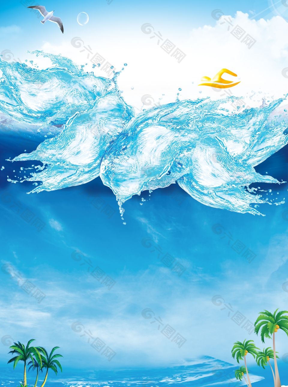 蓝色水花夏日背景素材背景素材免费下载 图片编号 六图网