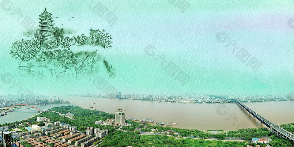 简约湖北旅游城市广告背景