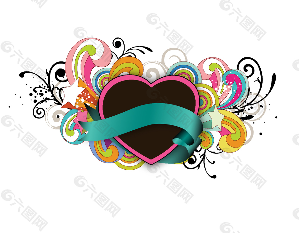 矢量手绘黑色爱心与横条