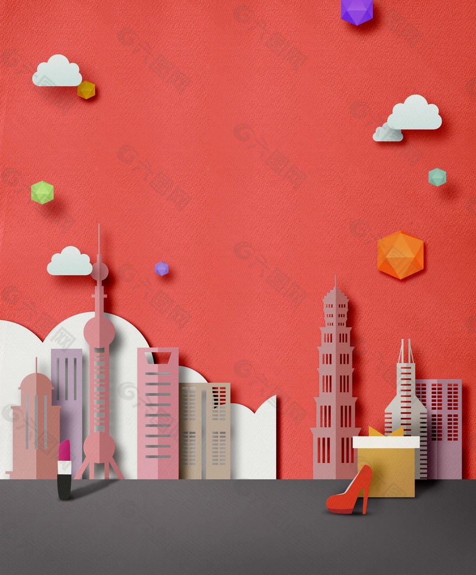 立体创意城市建筑海报背景