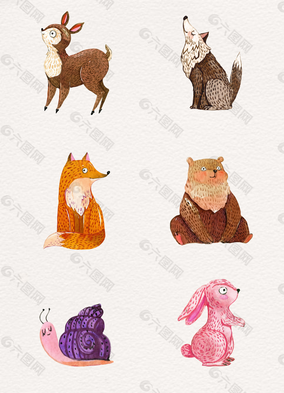 水彩绘小眼呆萌可爱的动物设计