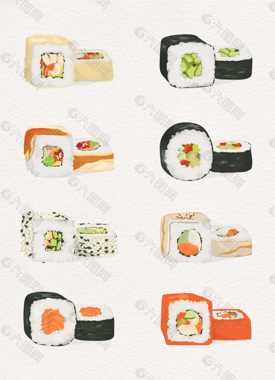 简约手绘寿司美食图片设计元素素材免费下载 图片编号 六图网