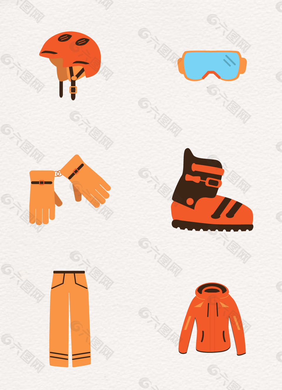橙色卡通冬季娱乐滑雪服装图片设计