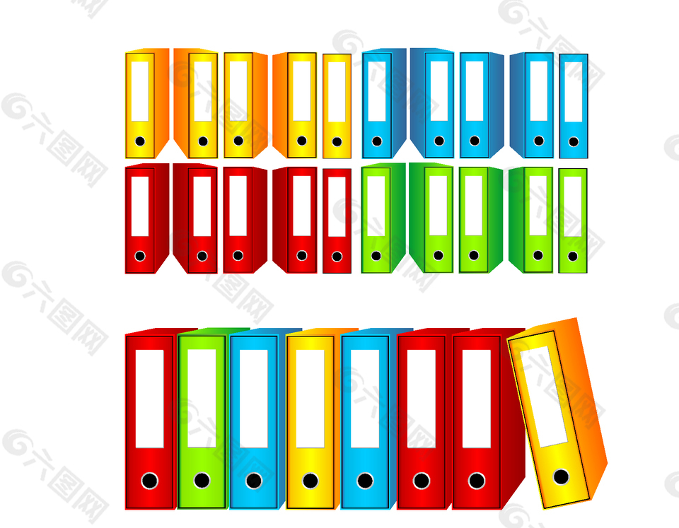 排列整齐的彩色文件夹矢量图