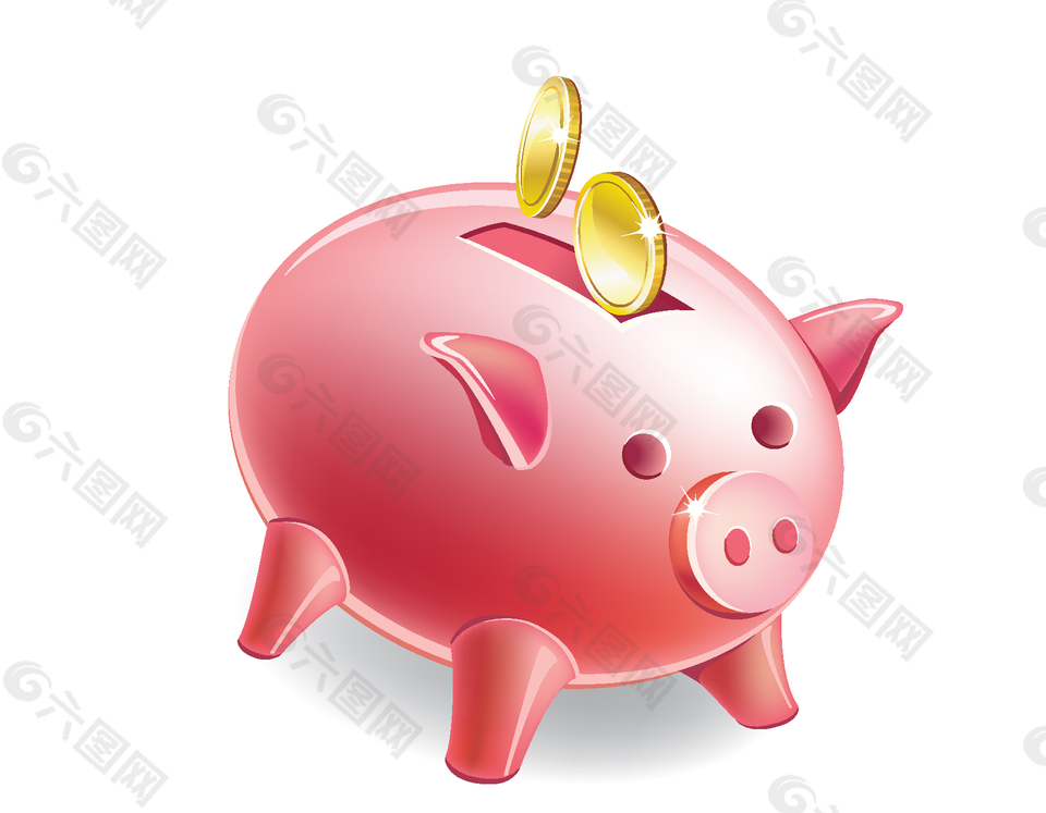 粉色可爱的小猪纯钱罐矢量图