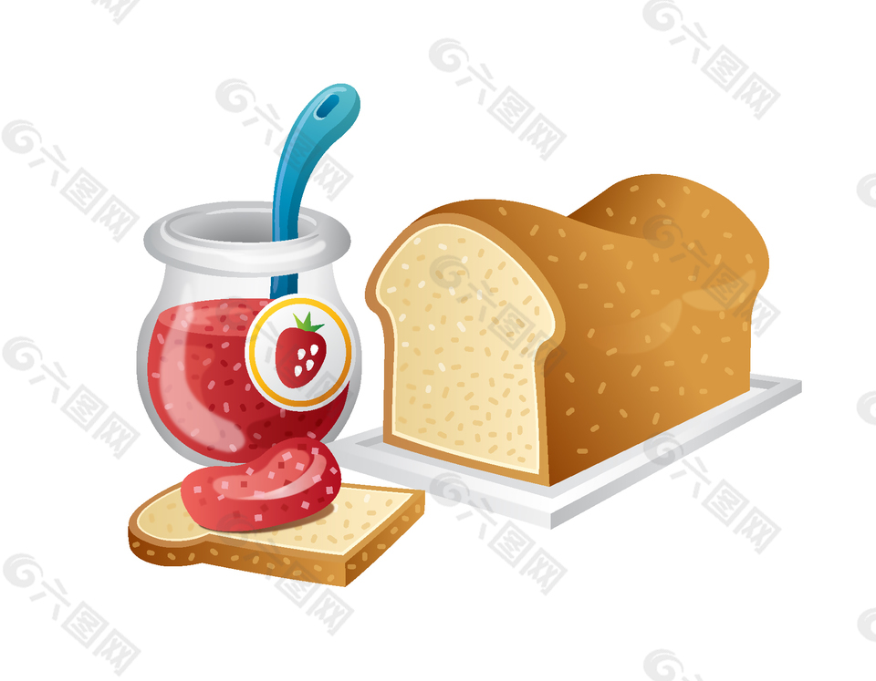 草莓果酱与三明治面包矢量图
