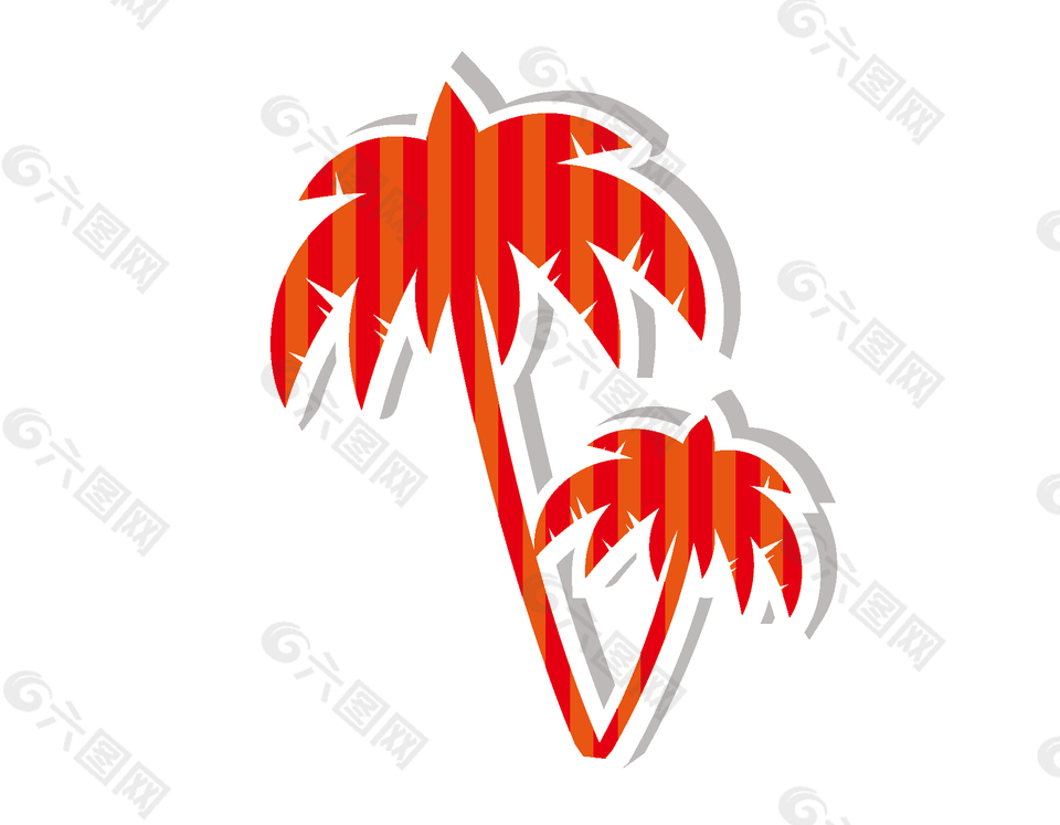 手绘红色椰子树矢量素材