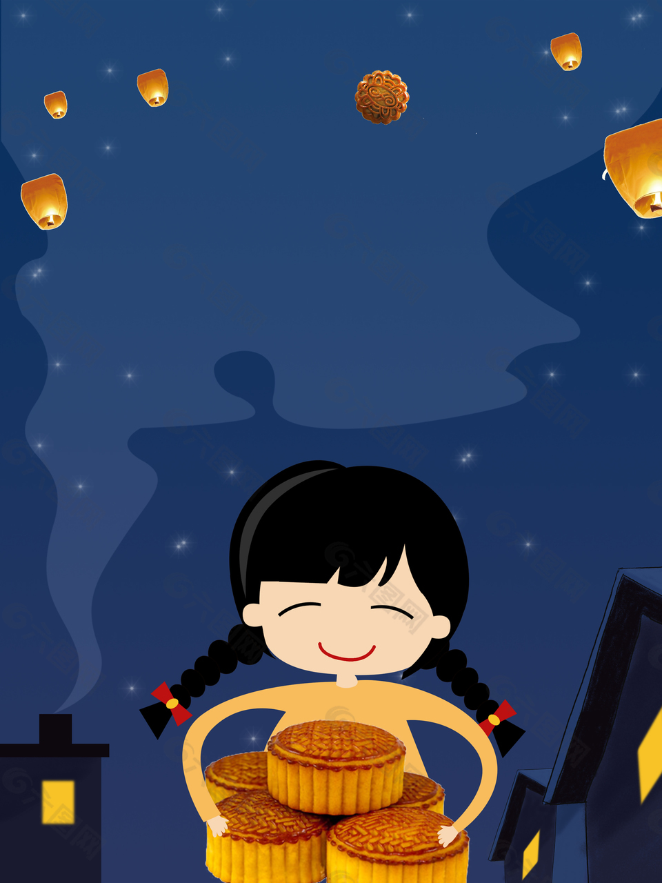 卡通手绘八月十五中秋节月饼海报背景