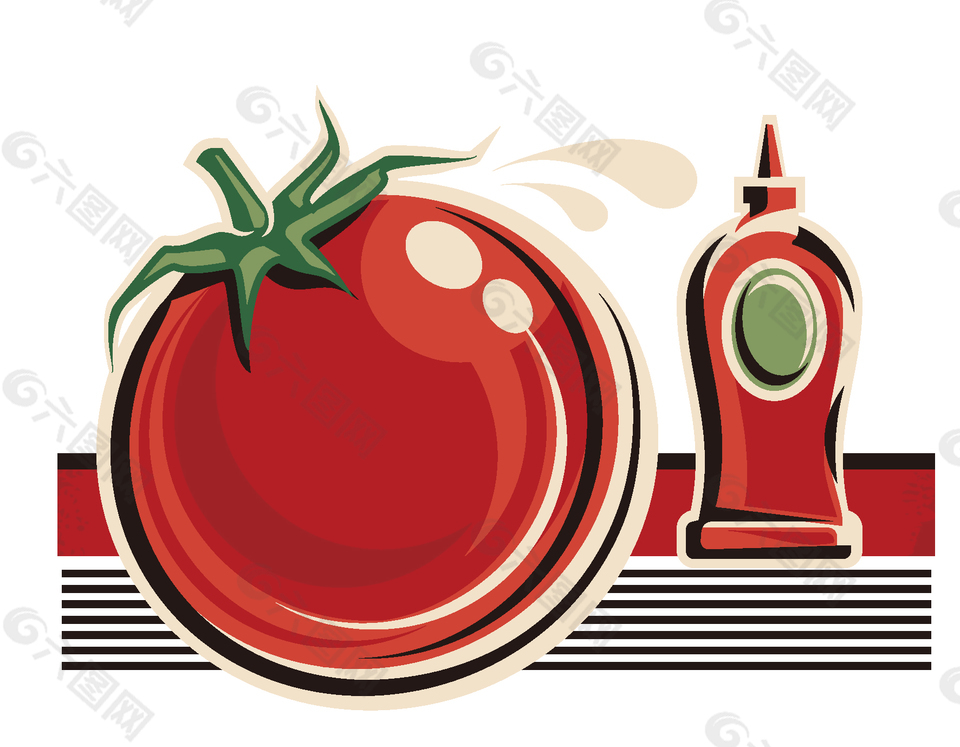 卡通番茄与番茄酱矢量素材