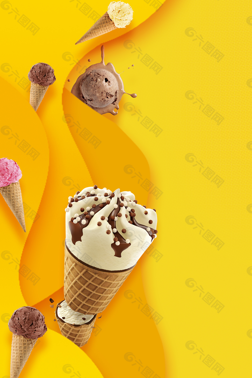 黄色冰淇淋夏季背景