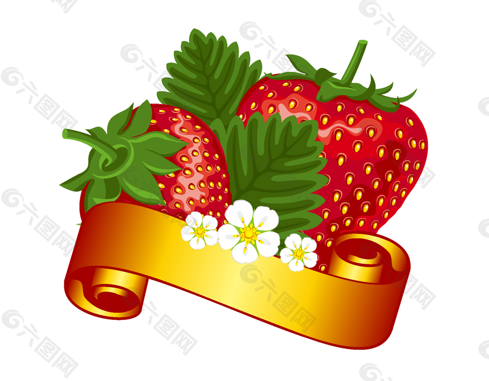 小清新水果草莓飘带元素