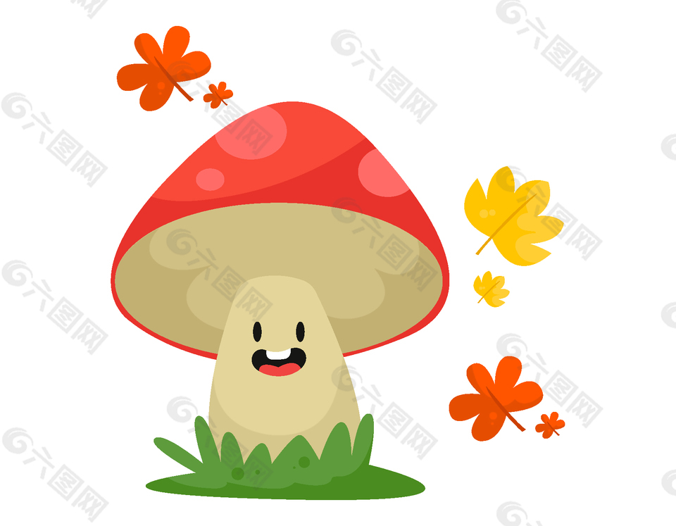 手绘红色鲜艳的卡通蘑菇