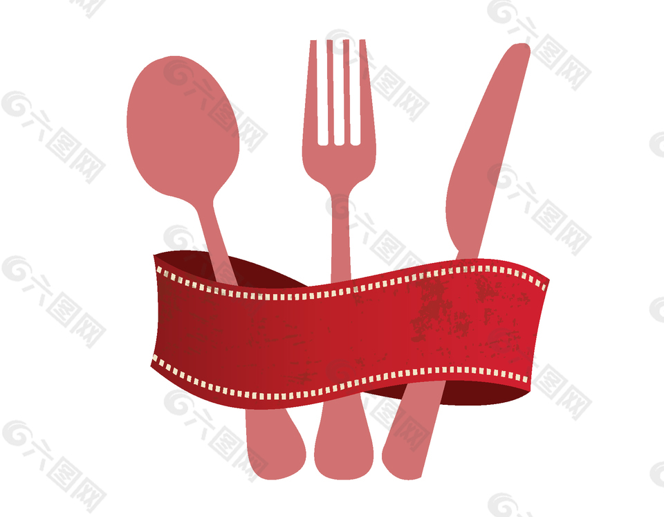 西餐餐具与红色横条矢量图