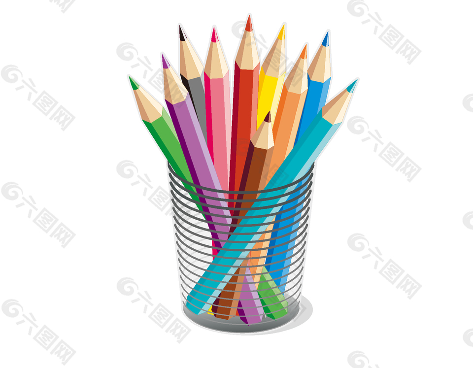笔筒里的彩色绘画铅笔