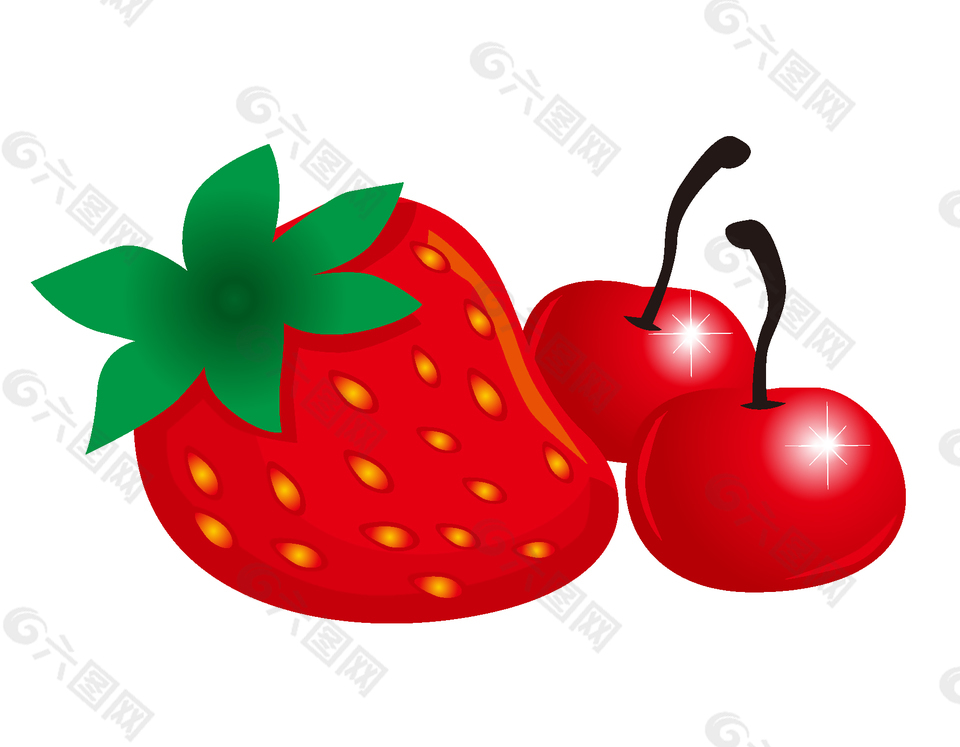 卡通红色草莓樱桃矢量元素