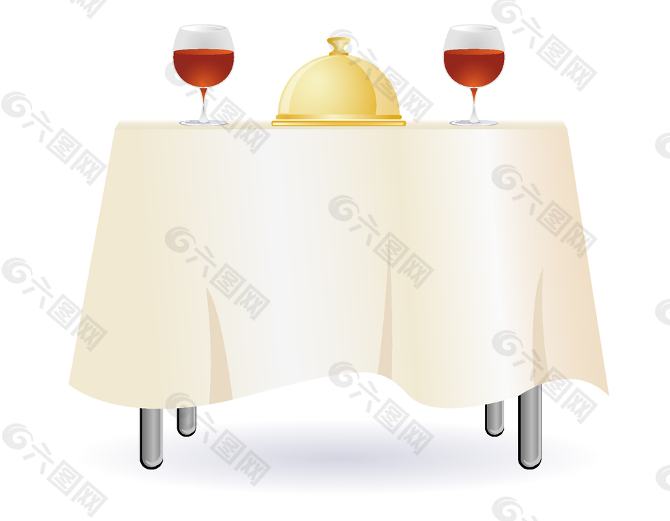 卡通白色桌布红酒西餐矢量元素