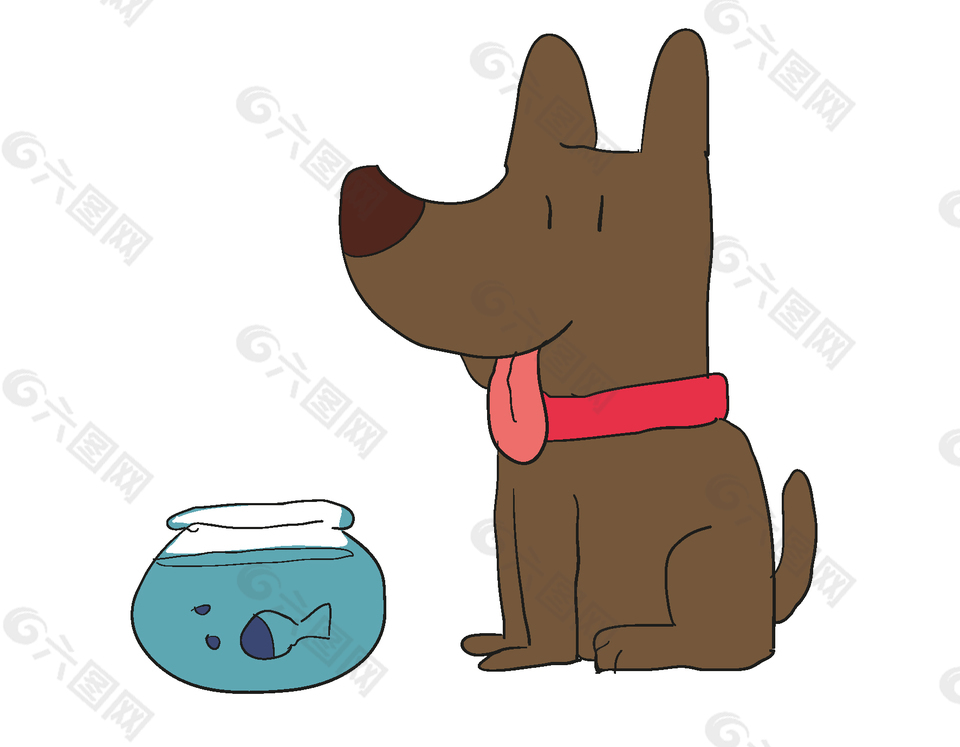 卡通棕色狗狗鱼缸矢量元素