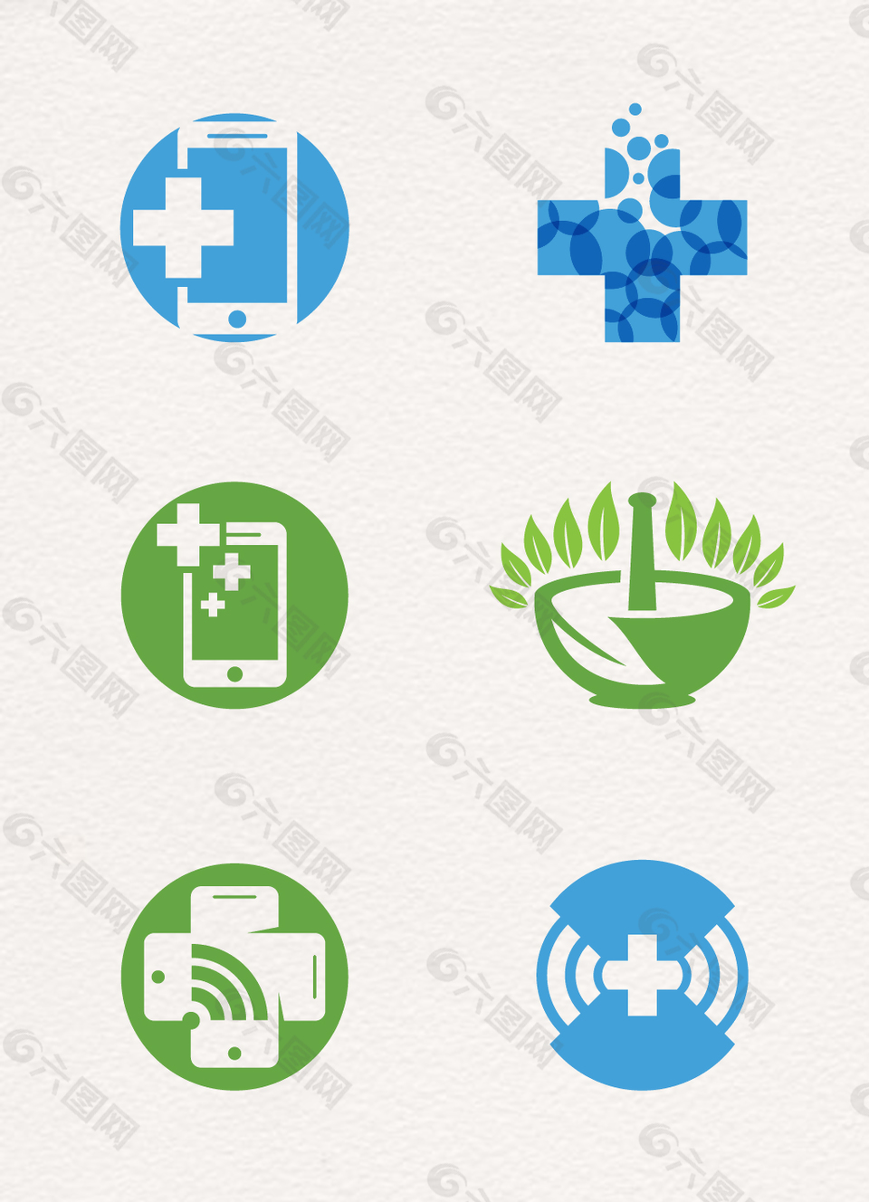 蓝绿色卡通医疗图标元素