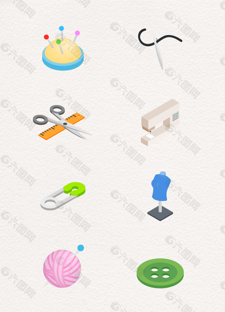 卡通缝纫元素图标设计