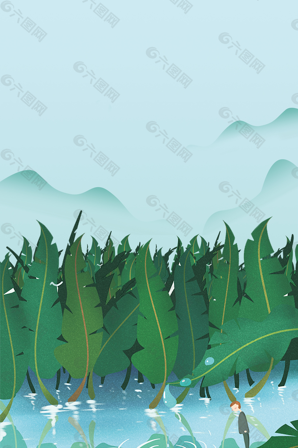 手绘植物夏季节气海报背景