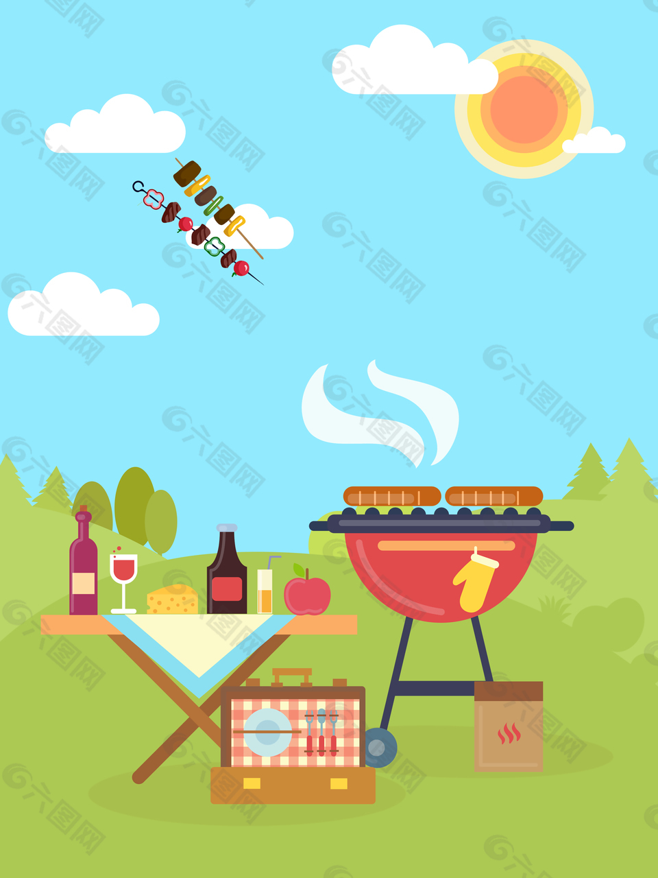 野炊美食餐饮餐具海报背景