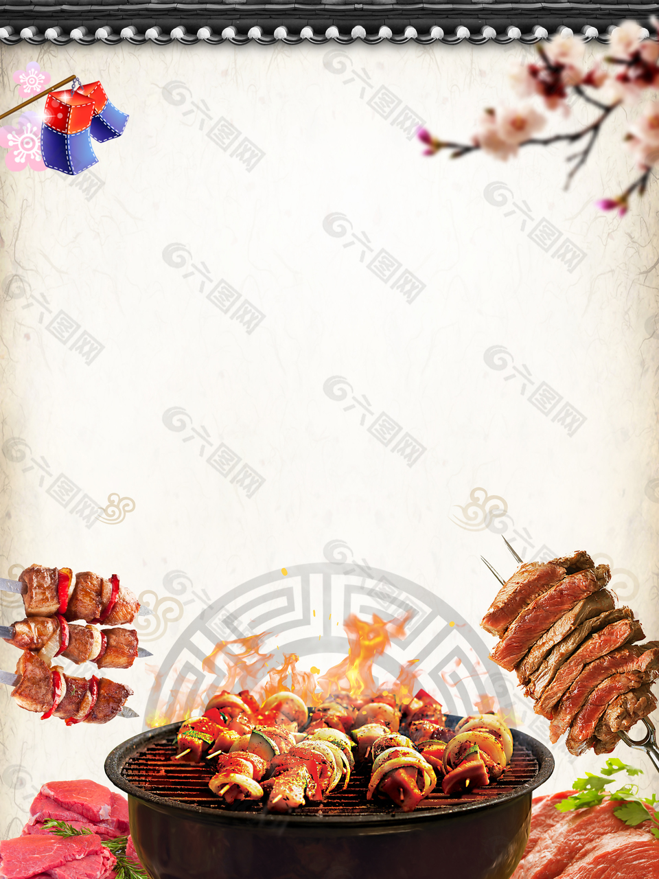 简约韩式烧烤烤肉美食背景