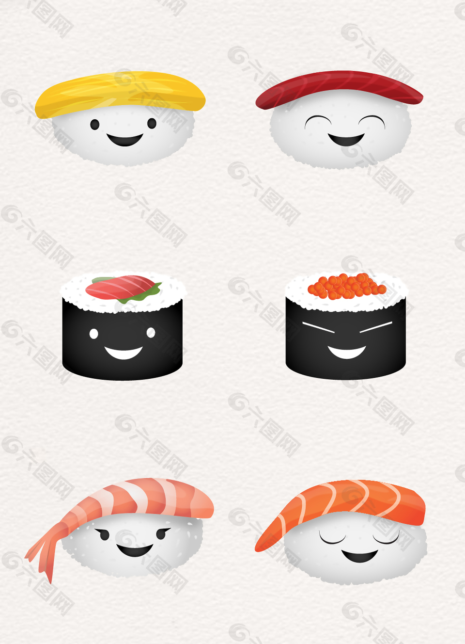 6款可爱寿司设计矢量素材