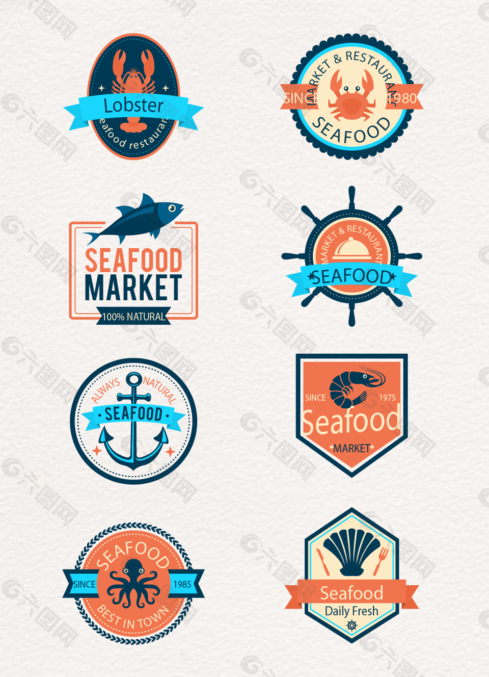 创意海鲜市场标签矢量素材