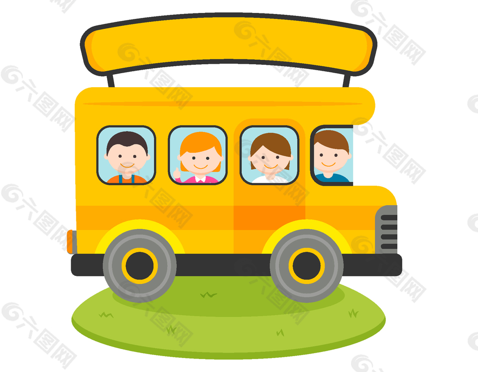 卡通黄色校车元素