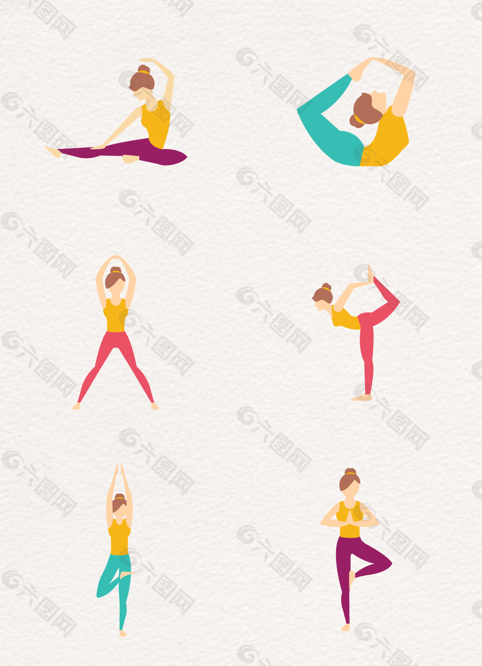 彩色卡通瑜伽运动姿势矢量设计