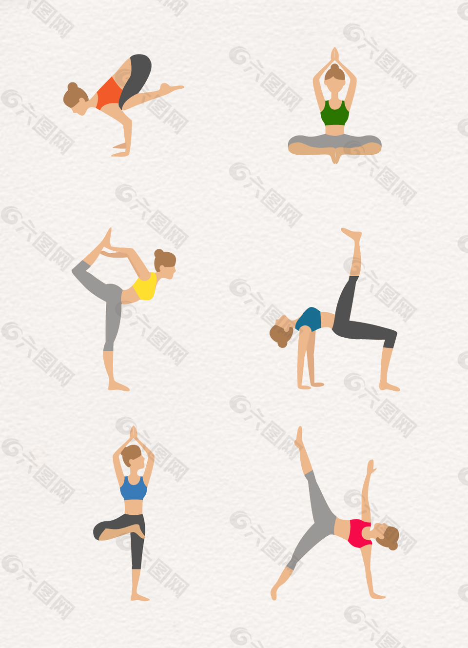 6款女子瑜伽姿势矢量图
