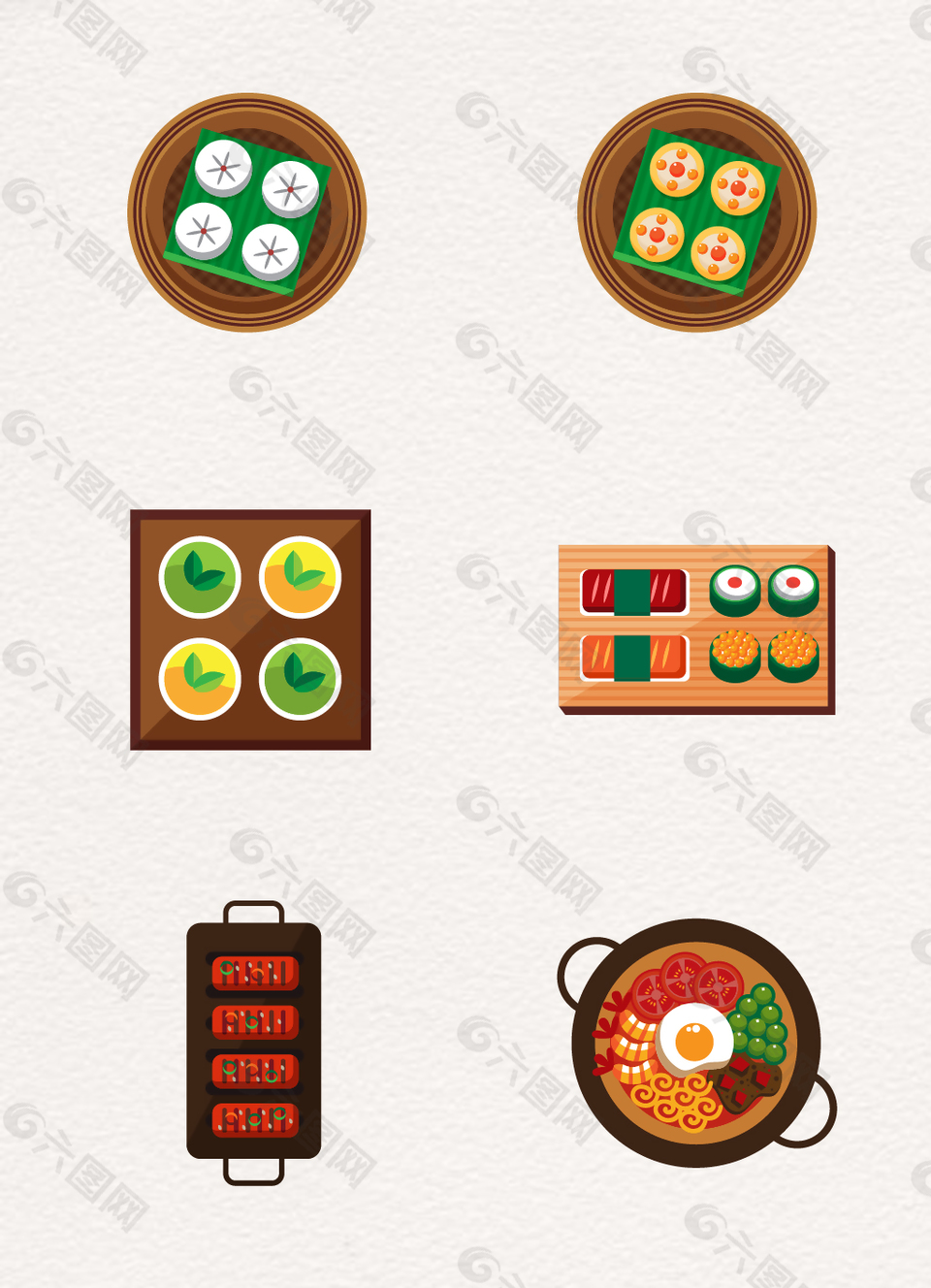 美味亚洲菜品和寿司矢量图