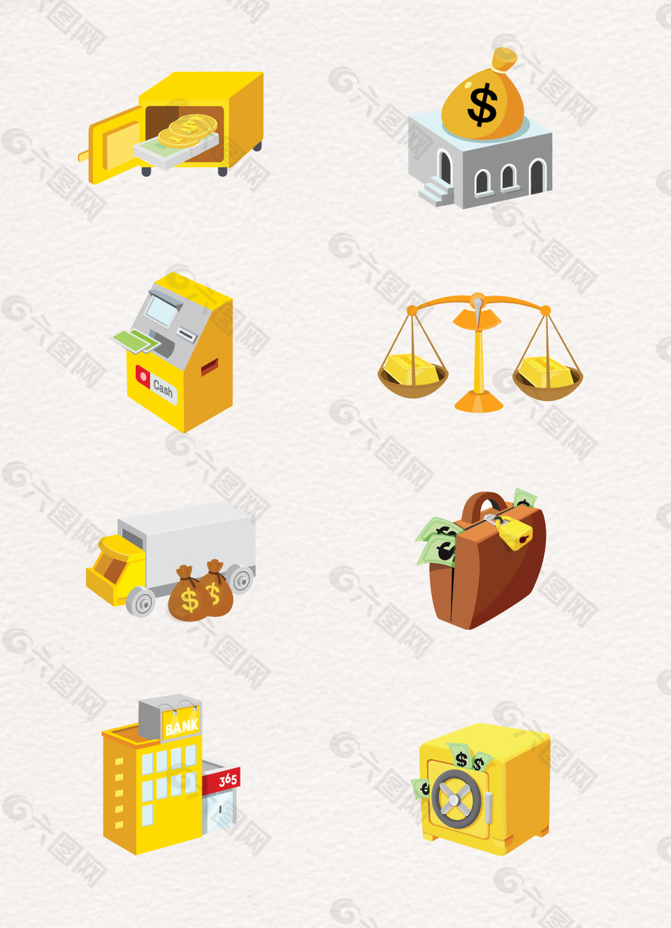 黄色银行业务卡通图标元素