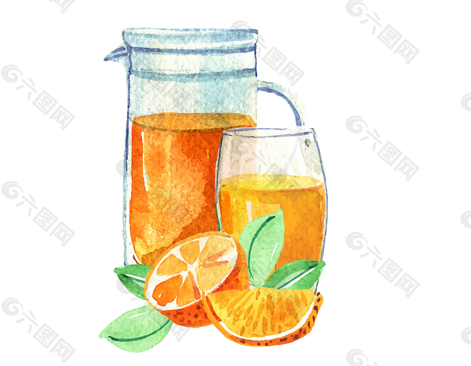 手绘橙子饮料元素