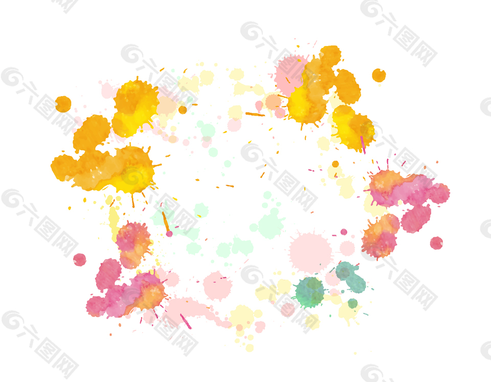 手绘彩色水墨花朵元素