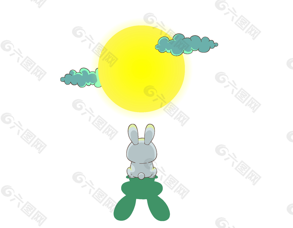 手绘卡通太阳兔子元素