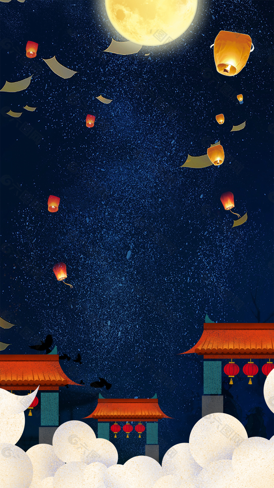 简约中国风中元节鬼节背景
