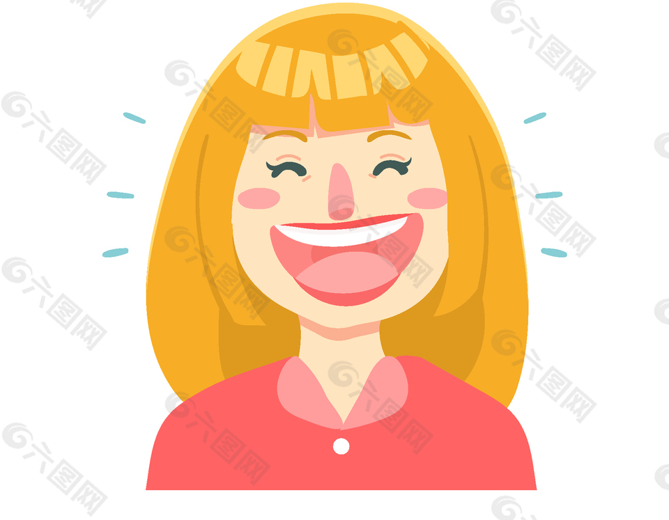 矢量手绘开心大笑的女孩