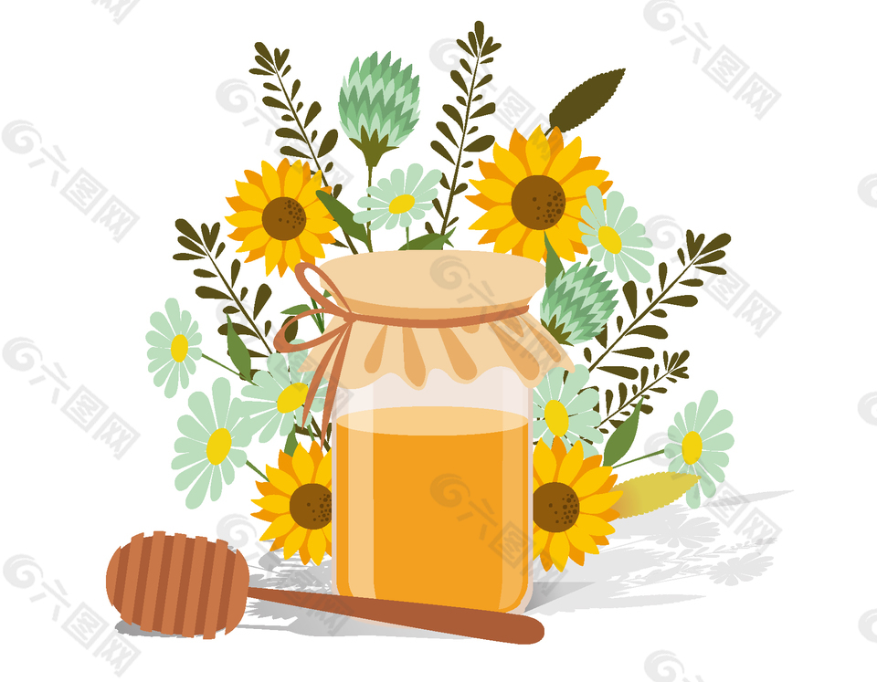 玻璃瓶里的蜂蜜与小菊花