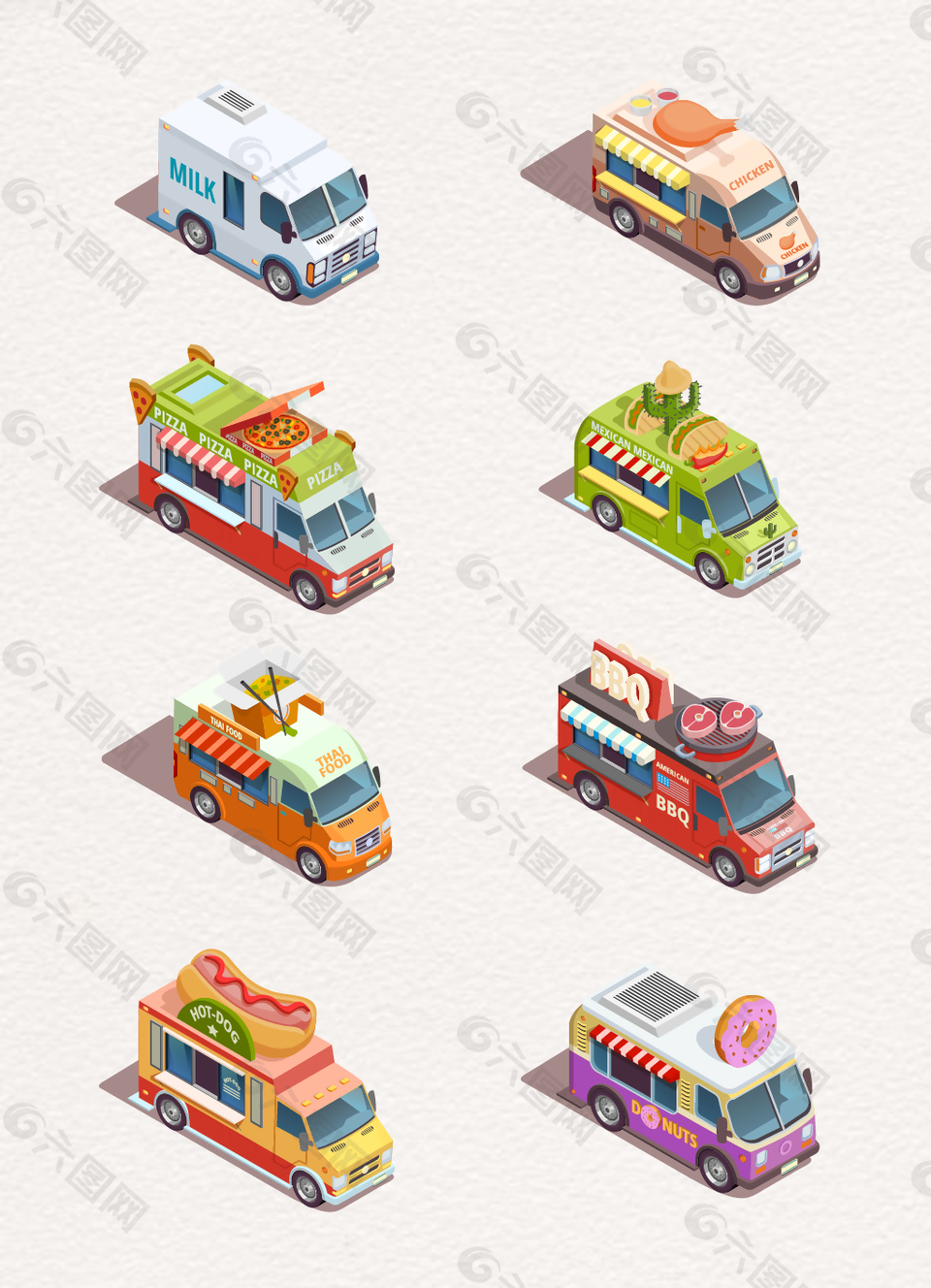 精美立体美食餐车卡通素材