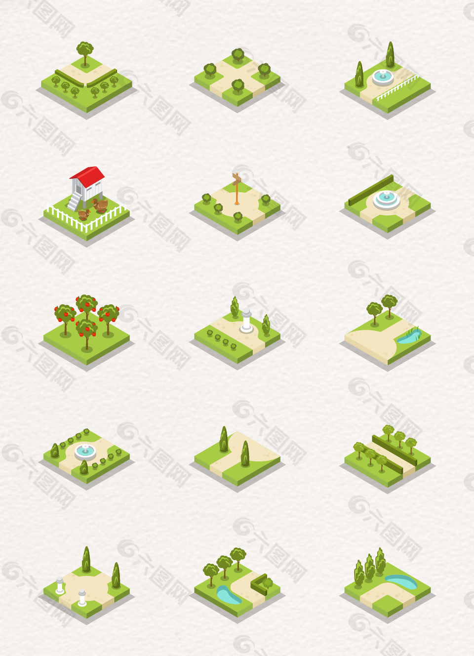 清新25D可爱卡通树木土地绿化设计