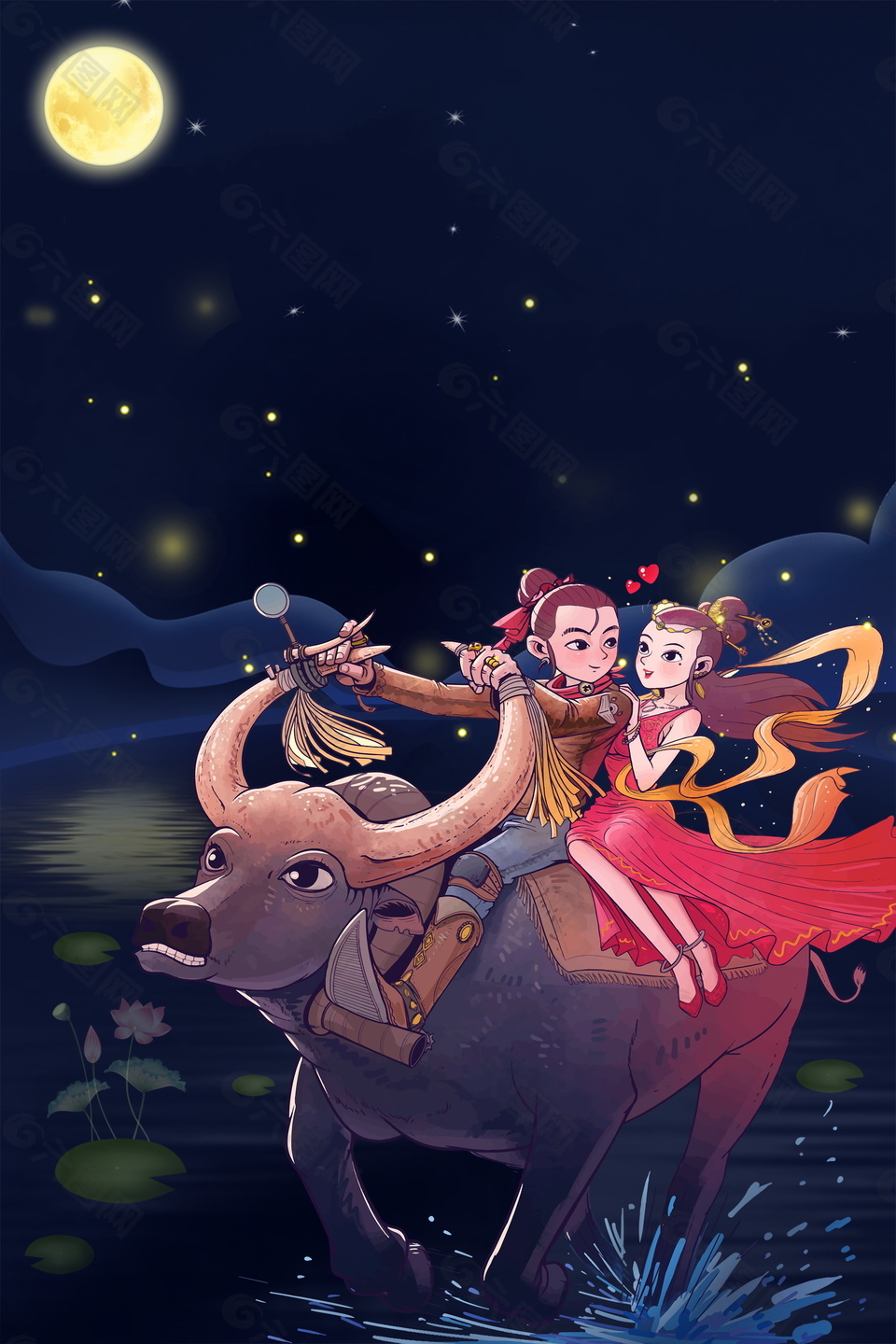 手绘牛郎织女广告背景