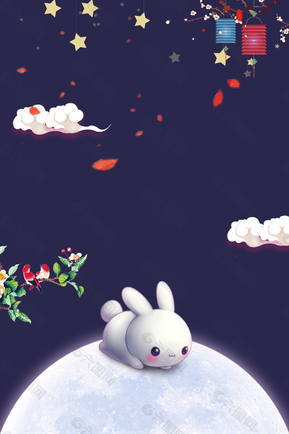 可爱中秋节手绘兔子广告背景