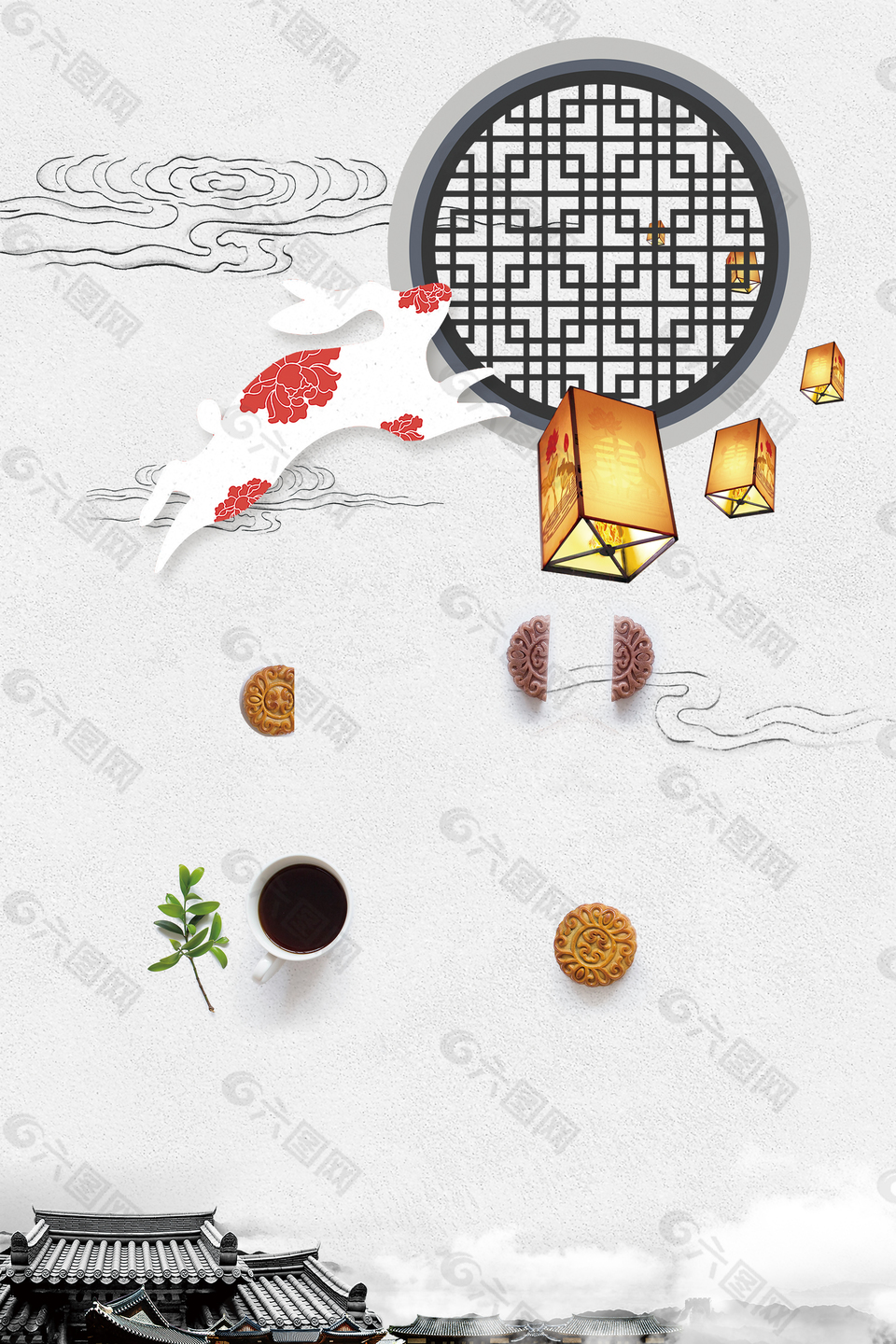 浪漫兔子赏月广告背景