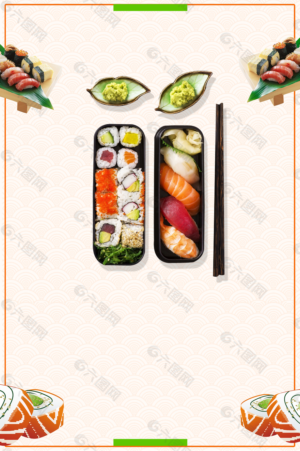 日本海鲜日式风味寿司背景