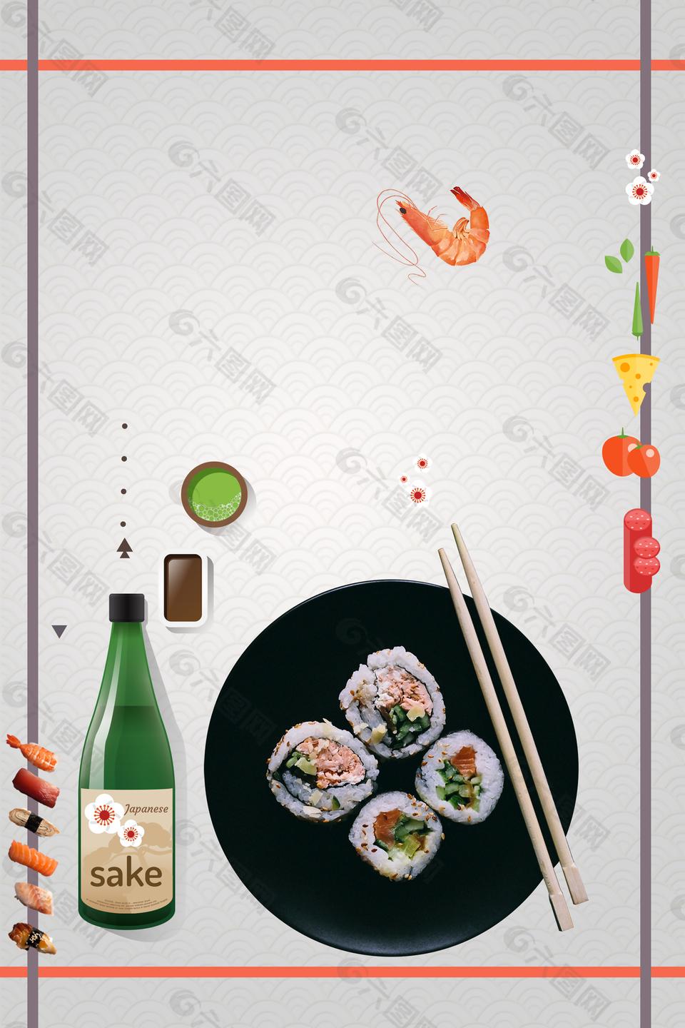 日本海鲜日式风味寿司背景