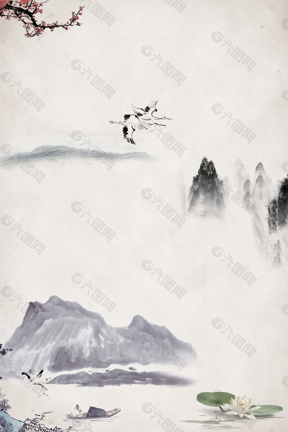 中国风复古水墨晕染山水海报背景