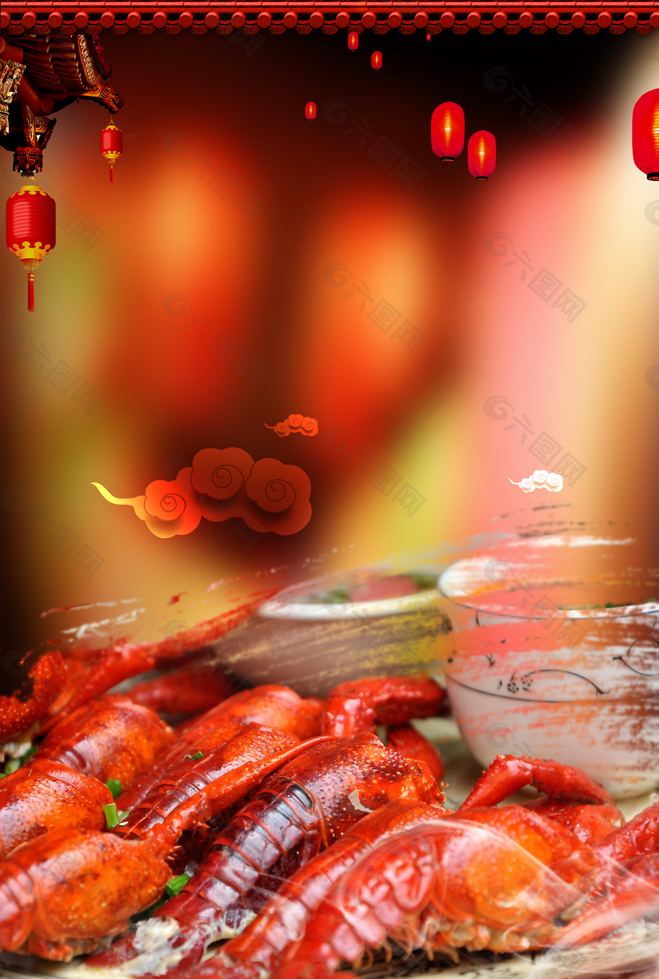 红色麻辣小龙虾海报背景
