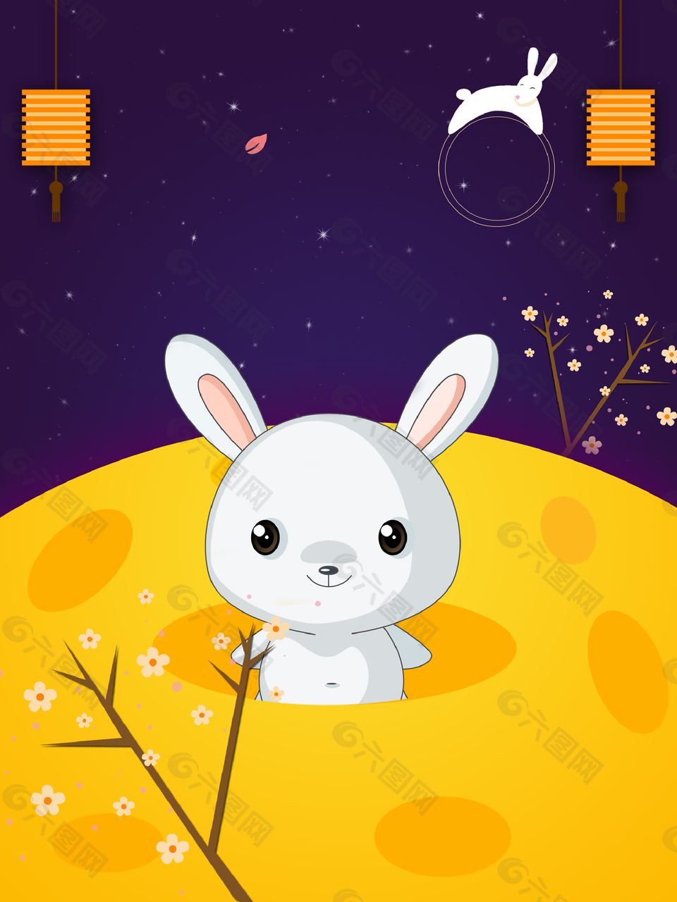 中秋花好月圆手绘卡通兔子月亮背景