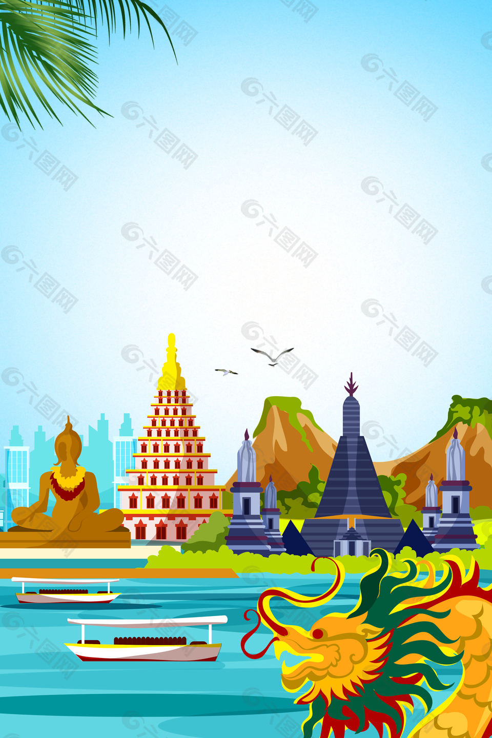 泰国旅游卡通海报背景